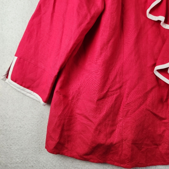 JG Hook Womens Plus Size 28W Linen Blend Red/White Ruffle Front Button Shirt - Picture 2 of 10